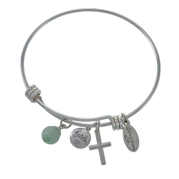 Footnotes Sterling Silver Extraordinary Faith Cross Charm Slide Bracelet 7.5" - Picture 1 of 6